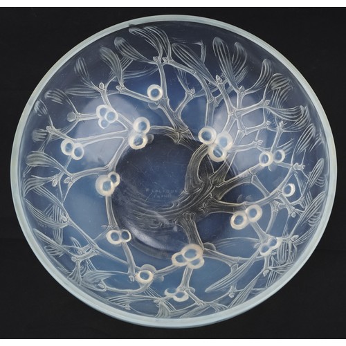 16 - Lalique, opalescent Mistletoe pattern bowl etched R Lalique France to the base, 24cm in diameter