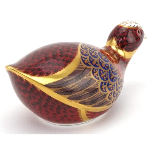 501 - Royal Crown Derby paperweight in the form of a bird with stopper, 14cm in length