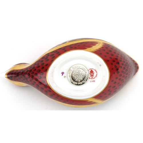 501 - Royal Crown Derby paperweight in the form of a bird with stopper, 14cm in length