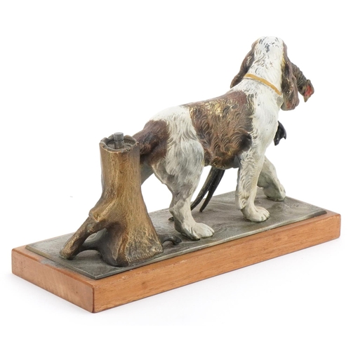 12 - Austrian cold painted spelter table lighter in the form of a hunting dog with it's catch, 27cm in le... 