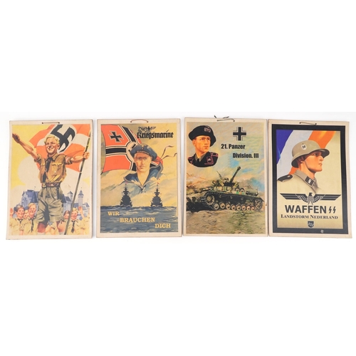 2655 - Four German military interest propaganda card posters, each with stamped marks to the reverse, 42cm ... 