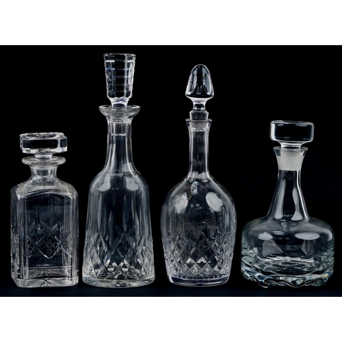 612 - Four cut glass and crystal decanters with stoppers including Orrefors