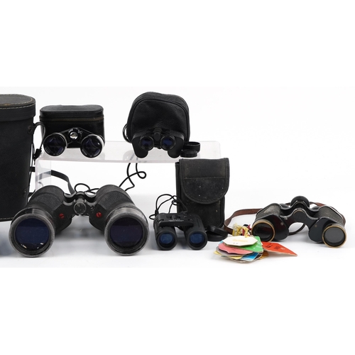 1494 - Seven pairs of vintage and later binoculars and opera glasses including Verix 7 x 50 and Pathescope ... 