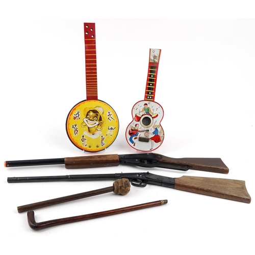 2045 - Vintage toys including Japanese tinplate guitar, Original 1 BB gun and Chad Valley tinplate banjo