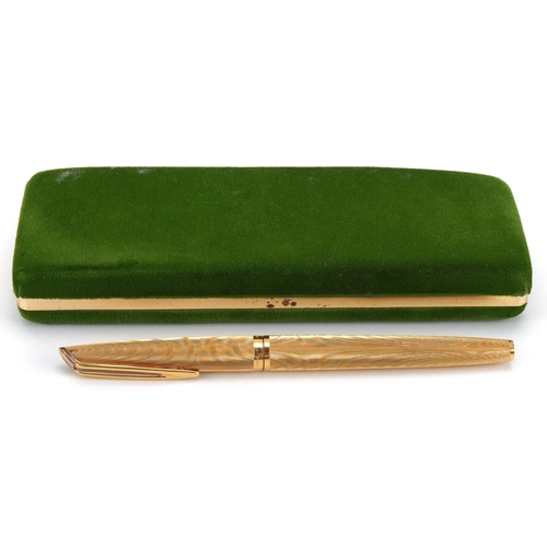 182 - Watermans gold plated fountain pen with 18ct gold nib and box, 13.5cm in length