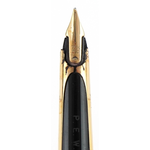 182 - Watermans gold plated fountain pen with 18ct gold nib and box, 13.5cm in length