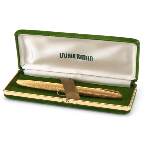 182 - Watermans gold plated fountain pen with 18ct gold nib and box, 13.5cm in length