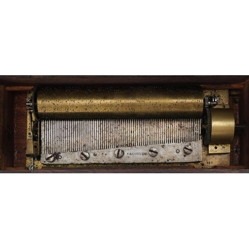 9 - F Lecoultre walnut music box, 21cm wide