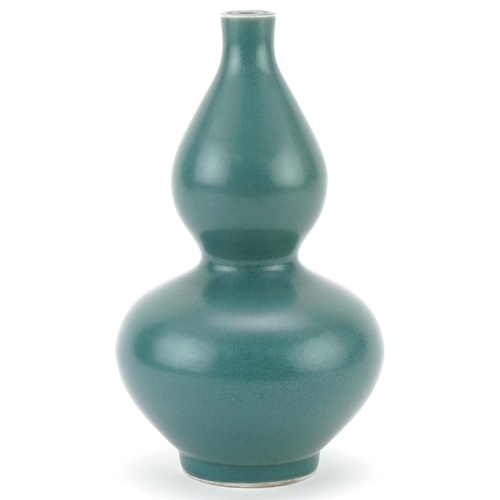 98 - Chinese porcelain celadon glazed double gourd vase, six figure character mark to the base, 16cm high