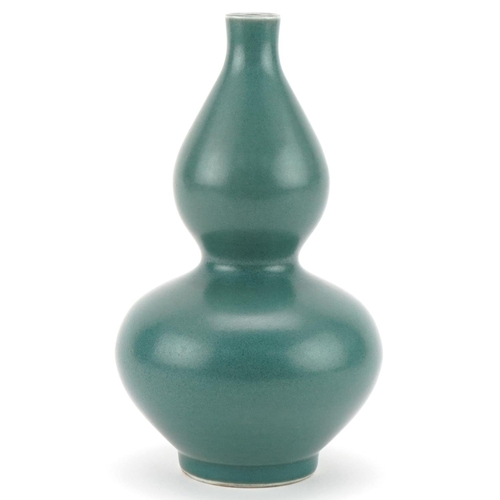 98 - Chinese porcelain celadon glazed double gourd vase, six figure character mark to the base, 16cm high