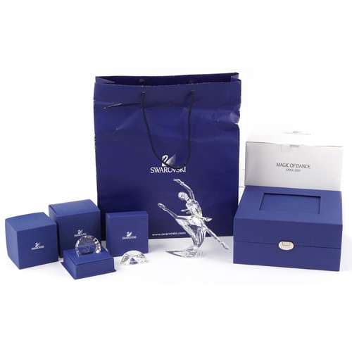 532 - Swarovski Crystal Magic of Dance - Anna 2004 with plaque and paperweight, each with box, the largest... 