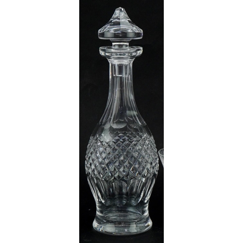 613 - Waterford Crystal decanter with stopper and six Sheila pattern wine glasses, the decanter 33cm high