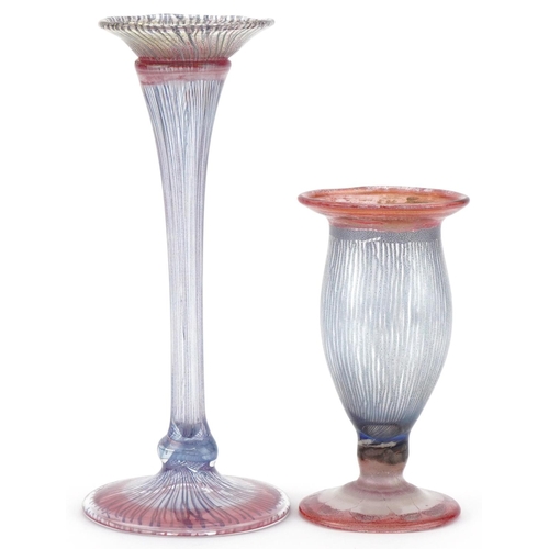 19 - Two Vera Walther multi coloured glass vases, the largest 21cm high