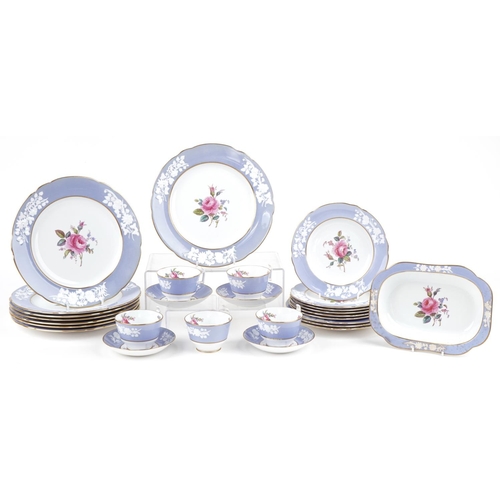 550 - Spode Maritime Rose pattern dinner and teaware including cups with saucers and dinner plates, the la... 