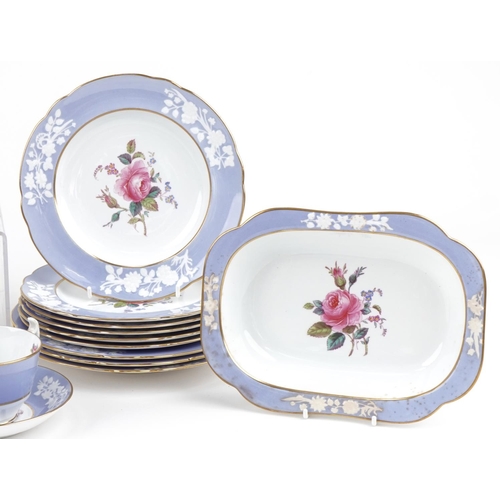 550 - Spode Maritime Rose pattern dinner and teaware including cups with saucers and dinner plates, the la... 