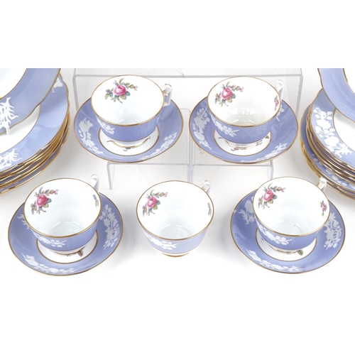 550 - Spode Maritime Rose pattern dinner and teaware including cups with saucers and dinner plates, the la... 