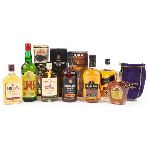 603 - Eight bottles of whisky including Highland Park 12 Year, Jura 10 Year and Johnnie Walker 12 Year