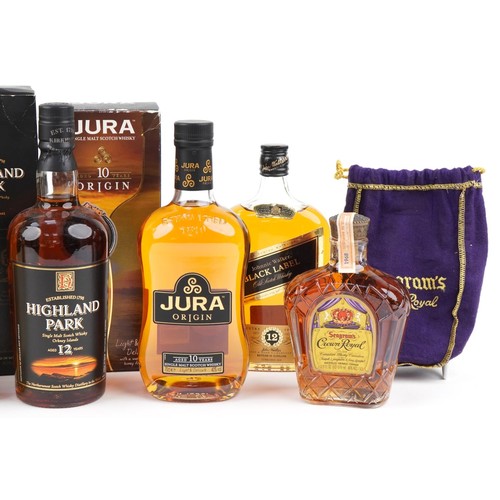 603 - Eight bottles of whisky including Highland Park 12 Year, Jura 10 Year and Johnnie Walker 12 Year