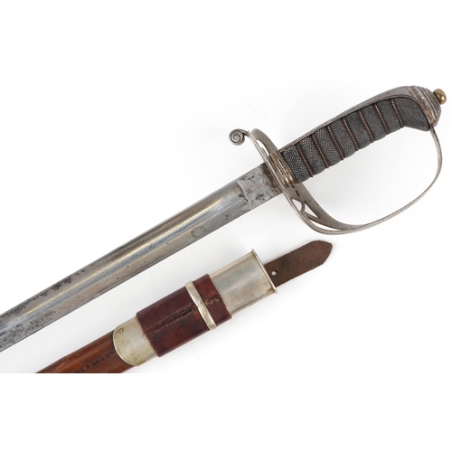 2730 - Victorian British military First Cinque Ports Rifle Volunteer Officer's sword and scabbard with engr... 