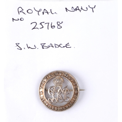 2551 - Four British military Royal Navy Services Rendered badges with paperwork