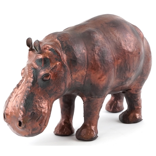 64 - Leather covered study of a hippopotamus, possibly by Liberty, 46cm in length