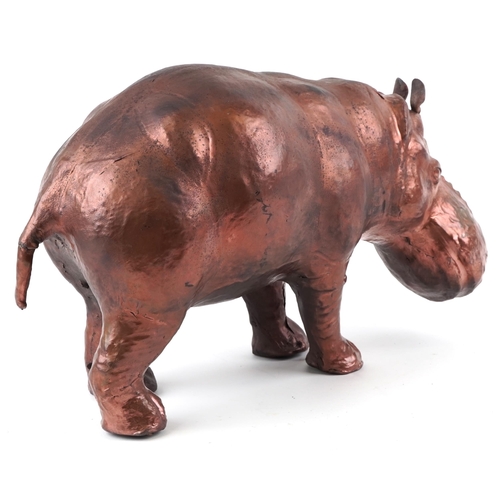 64 - Leather covered study of a hippopotamus, possibly by Liberty, 46cm in length