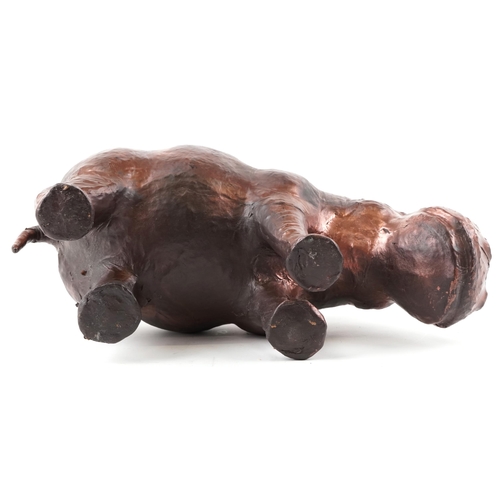 64 - Leather covered study of a hippopotamus, possibly by Liberty, 46cm in length