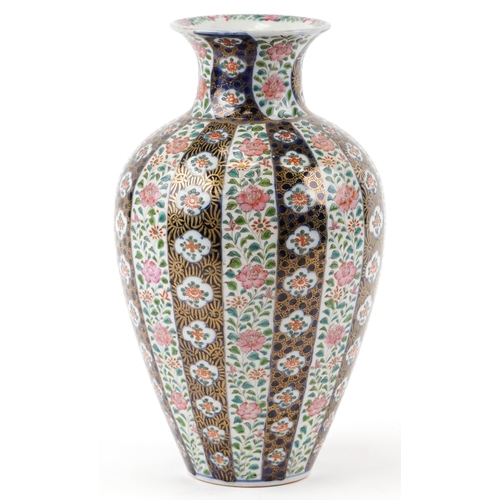 1227 - 19th century continental porcelain vase hand painted and gilded with flowers, 36cm high