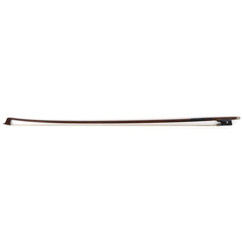 625 - Antique wooden violin bow with mother of pearl inlay, impressed Louis, 73.5cm in length