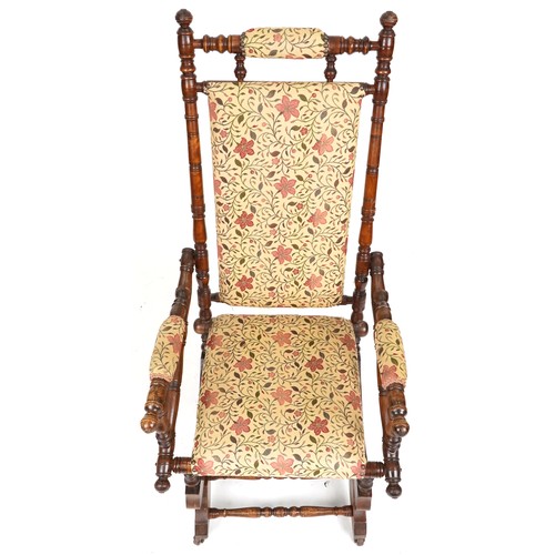 725 - Early 20th century mahogany framed rocking chair with upholstered seat, back and arms, 108cm H x 54c... 