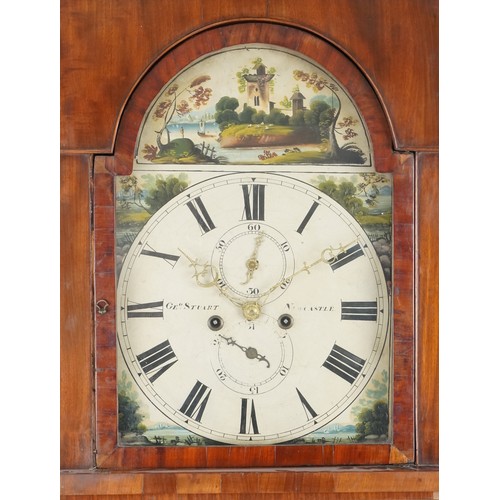 740 - Late George III figured mahogany longcase clock with eight day movement striking on a bell, the pain... 