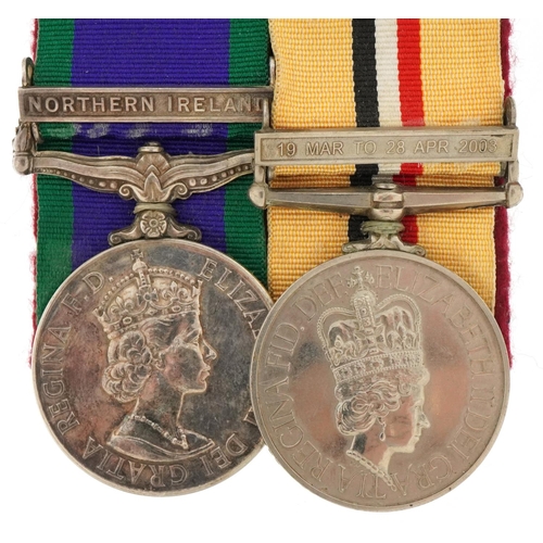 Military interest campaign service medal and Iraq medal with ribbons and clasp awarded to 25105492 PTE A S SPENCER PARA