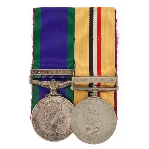 2575 - Military interest campaign service medal and Iraq medal with ribbons and clasp awarded to 25105492 P... 