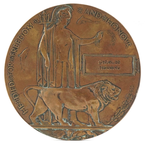 2539 - British military World War I death plaque awarded to Charles Herring