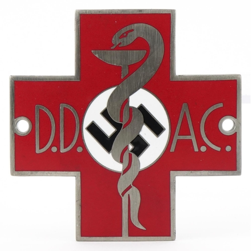 2591 - German military World War II Carl Poellath enamelled car/ambulance plaque, 8cm high