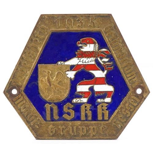 2460 - German enamel brass NSKK car radiator badge, 8.5cm high