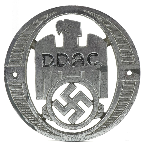 2595 - German military World War II DDAC automobile car radiator badge, 8.5cm in diameter