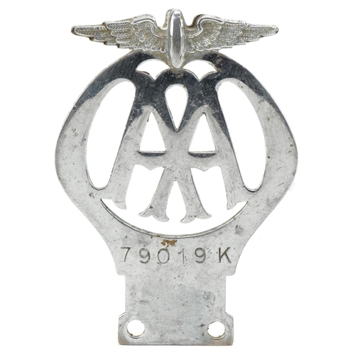 2463 - AA car radiator badge numbered 79019K, 10.5cm high