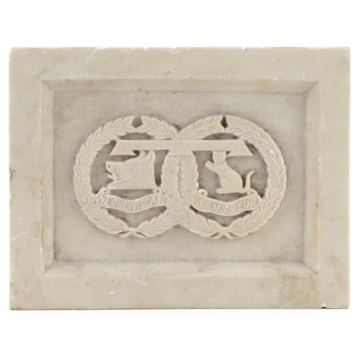 2678 - Military interest carved soapstone Argyll & Sutherland collar badge plaque, 15cm x 11cm