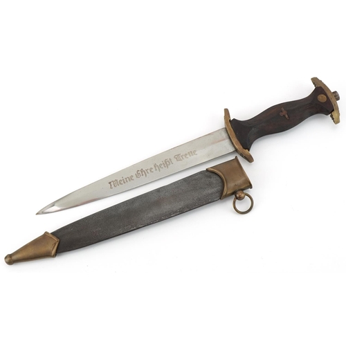 2723 - German military interest Third Reich style dagger and scabbard with engraved blade, 39cm in length