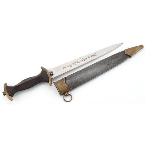 2723 - German military interest Third Reich style dagger and scabbard with engraved blade, 39cm in length