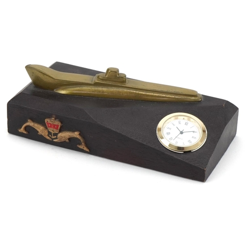 2673 - Military interest Royal Navy Submarine presentation clock, 15cm in length