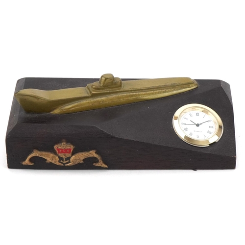 2673 - Military interest Royal Navy Submarine presentation clock, 15cm in length