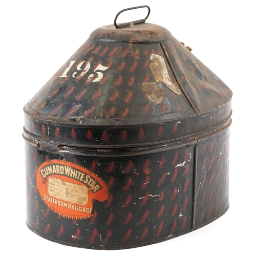 2633 - Early 19th century military tin and tole painted hatbox by Aekit, Cambridge Circus, London WC2