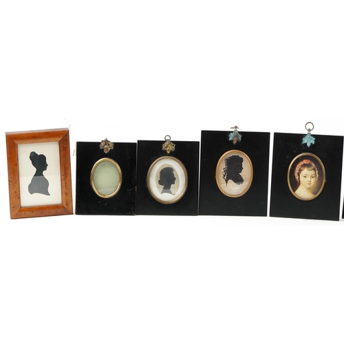 81 - Small collection of 19th century oval portrait silhouettes in ebonised frames