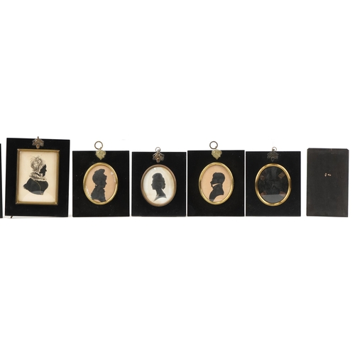 81 - Small collection of 19th century oval portrait silhouettes in ebonised frames