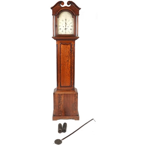 739 - George III mahogany longcase clock with eight day movement striking on a bell, the silvered dial wit... 