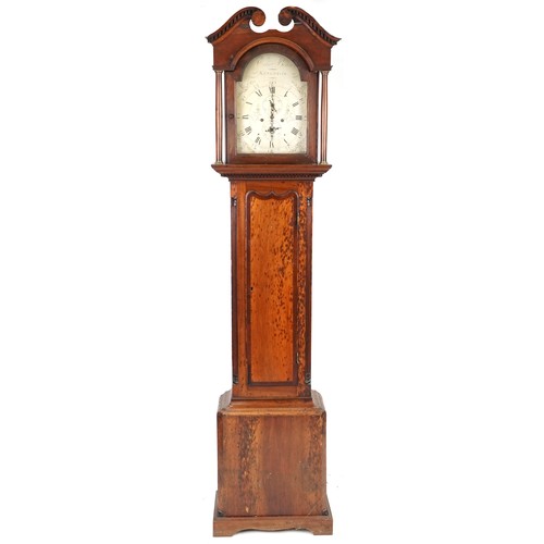 739 - George III mahogany longcase clock with eight day movement striking on a bell, the silvered dial wit... 