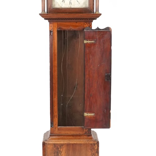 739 - George III mahogany longcase clock with eight day movement striking on a bell, the silvered dial wit... 