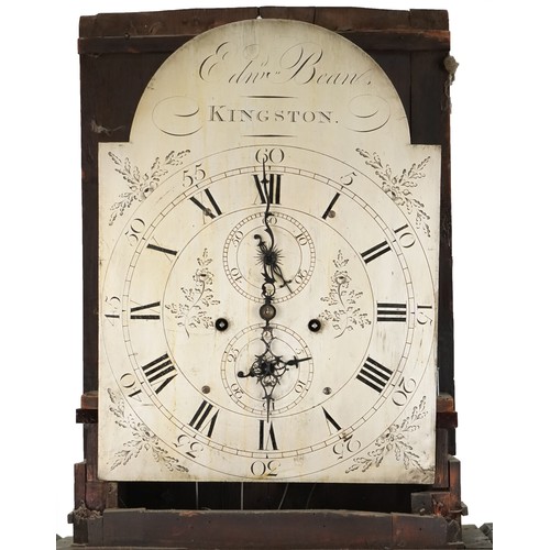 739 - George III mahogany longcase clock with eight day movement striking on a bell, the silvered dial wit... 